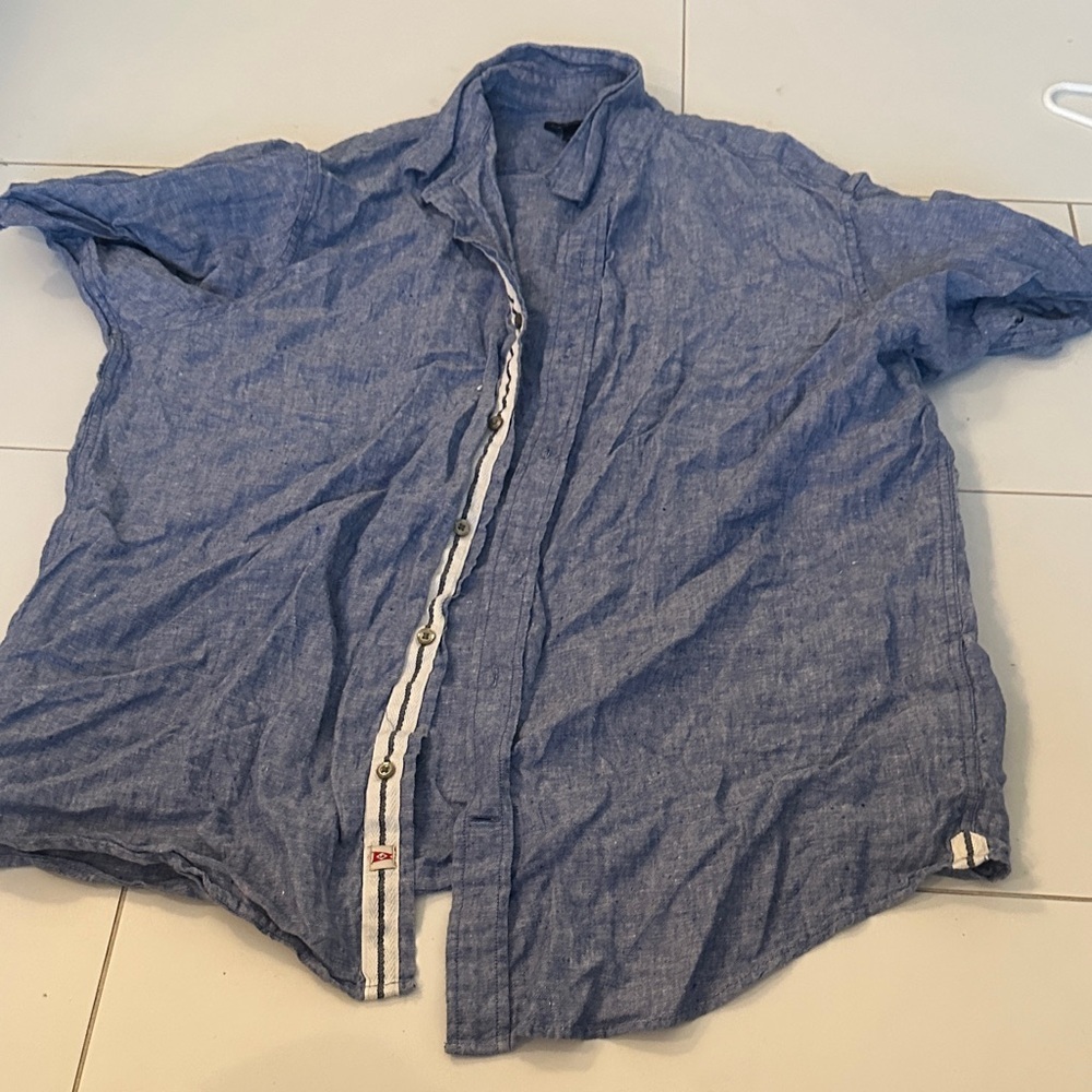 Lands' End Men's Chambray Shirt Jacket L linen